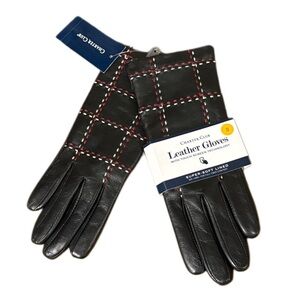 Charter Club Black Leather Gloves with Red and White Accents